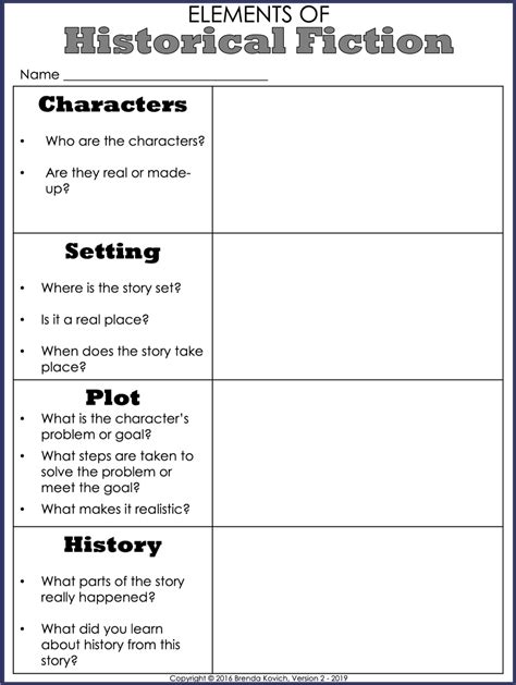 elements of historical fiction worksheets